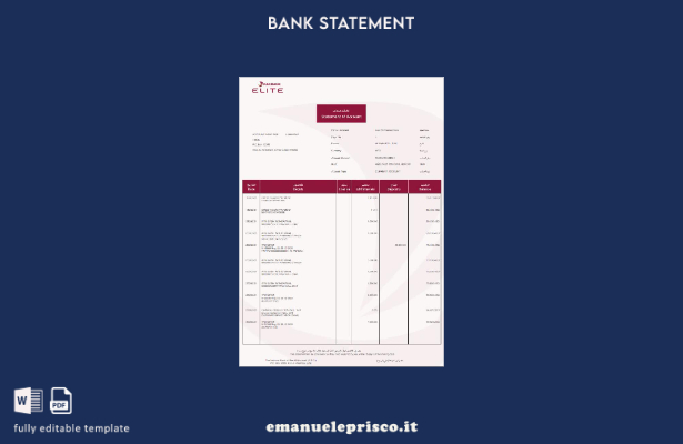 modello di parola di estratto conto bancario Rakbank Elite degli Emirati Arabi U